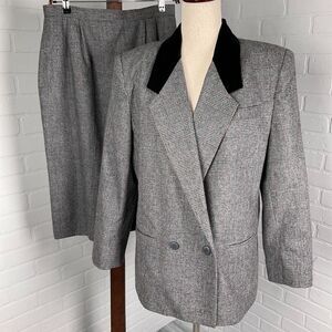 Suits LTD Skirt Suit Women 14 Gray Red Prince Edward Plaid Double Breast Wool‎